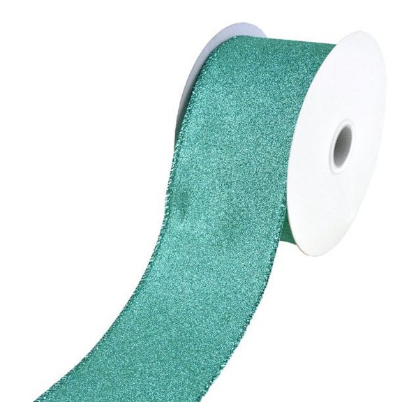 Christmas Flat Glitter Wired Edge Ribbon, 2-1/2-Inch, 10-Yard - Aqua