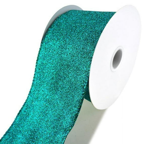 Christmas Flat Glitter Wired Edge Ribbon, 2-1/2-Inch, 10-Yard - Peacock