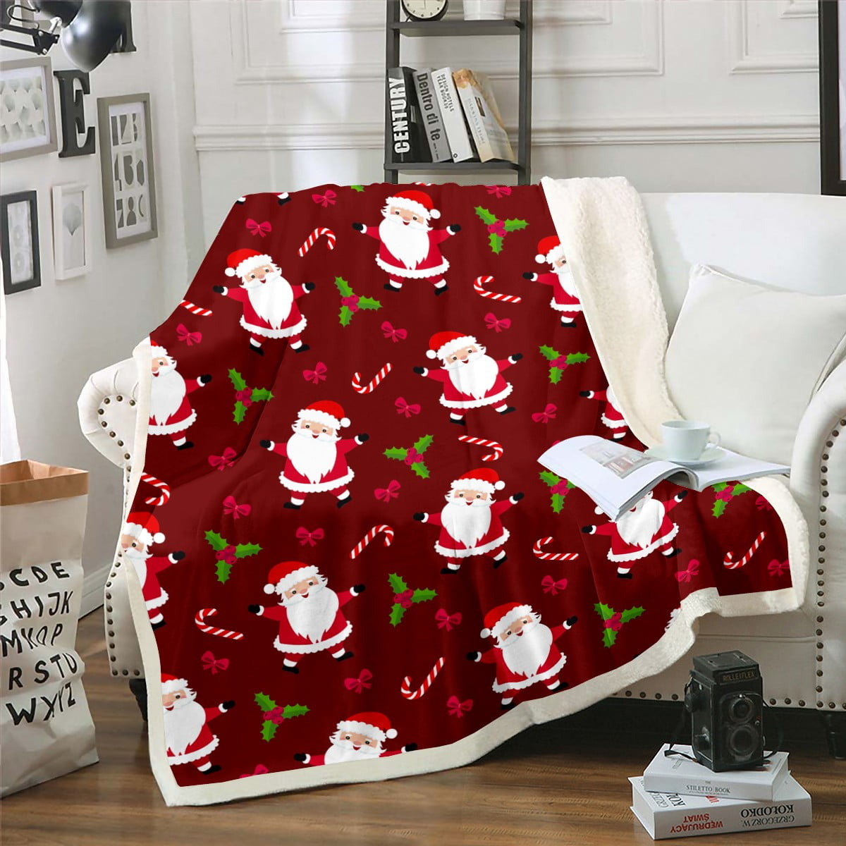 Christmas Fleece Blanket, Cartoon Santa Claus Fuzzy Blanket Merry