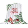 Christmas Fleece Blankets for Couch, Red Flowers Bird Plants Leaves
