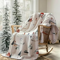 Christmas Fleece Throw Blanket Christmas Ski Field Blankets Throws Xmas Village Lightweight Throw Soft Warm Sherpa Fuzzy Blanket for Couch Sofa, Bed (50x59 inch, Ski Field)