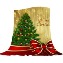 Christmas Fleece Throw Blanket Couch Sofa Bed Green Red Gold Christmas Tree Blanket Xmas Holiday Throw Blanket Soft Lightweight Fuzzy Plush Decorative Blankets and Throws 50x60