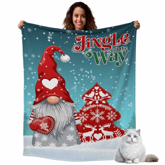 Christmas Fleece Throw Blanket Lightweight Red Xmas Gnome Tree Pine Forest Snow Scene Fuzzy Flannel Throws Super Soft Cozy Flannel Blanket for Couch, Sofa, Bed, Travel 40"x50"