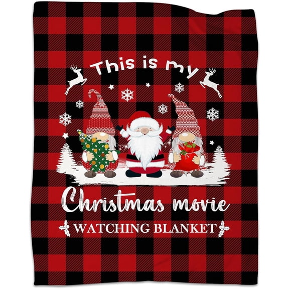 Christmas Fleece Throw Blankets for Sofa Couch, This is My Christmas Movie Watching Blanket Xmas Gnomes Red Black Buffalo Check Plaid Warm Blanket