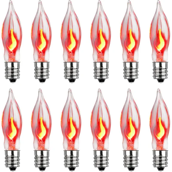 Christmas Flicker Flame Light Bulbs, 12 Pack C7 Crystal Clear Flickering Light B