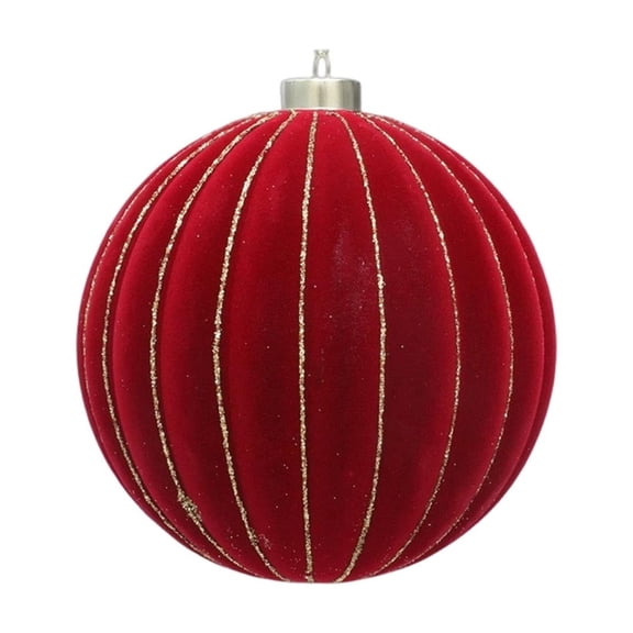 Christmas Flocked Ball Ornament Diamond Pattern Gold Thread Holiday Tree Decor, Burgundy, 6 inch