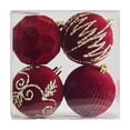 thumbnail image 1 of Christmas Flocked Ball Ornaments – 4-Pack Multicolor Velvet Hanging Decorations with Hooks for Tree, Window, Wall & Holiday Home Decor, 1 of 5