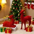 thumbnail image 1 of Christmas Flocked Elk Decor Set Standing and Lying Deer Tabletop Centerpiece Farmhouse Holiday Home Decor Red White Xmas Gift, 1 of 7