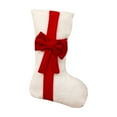 thumbnail image 1 of Christmas Flocked Fabric Stocking Bow Gift Bag Crafts Fireplace Wall Hanging Christmas Decorations, 1 of 6