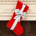 thumbnail image 1 of Christmas Flocked Fabric Stocking with Velvet Bow, Elegant Fireplace Wall Hanging Decor, Festive Gift Bag for Holiday Ambiance, Sophisticated Christmas Decorations, 1 of 6
