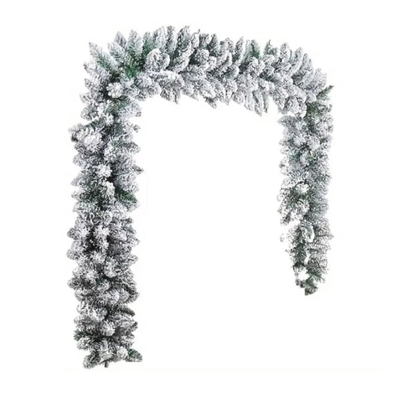 Christmas Flocked Pine & Holly Garland, Snowy Winter Vines with Realistic Frosted Finish, Versatile Holiday Decor for Mantels, Banisters & Doorways(5.91 ft)