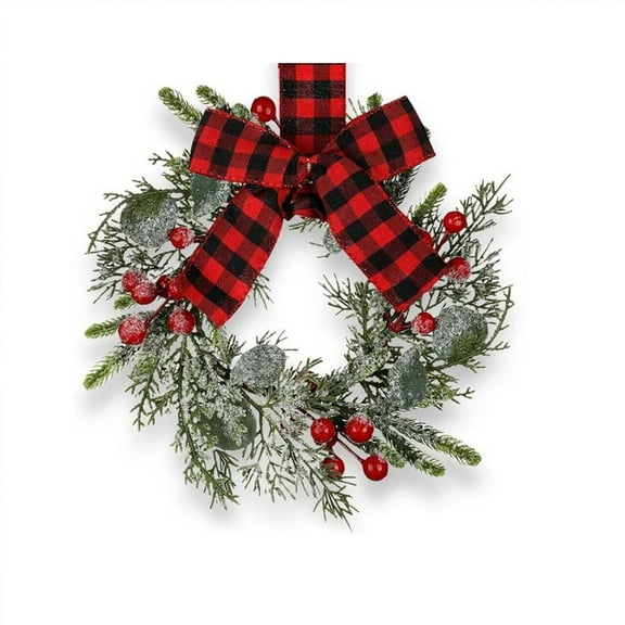 Christmas Flocked Wreath with Bow – Artificial Holiday Garland for Kitchen, Window, Fireplace & Staircase – Multicolor Simulation Vine Decoration