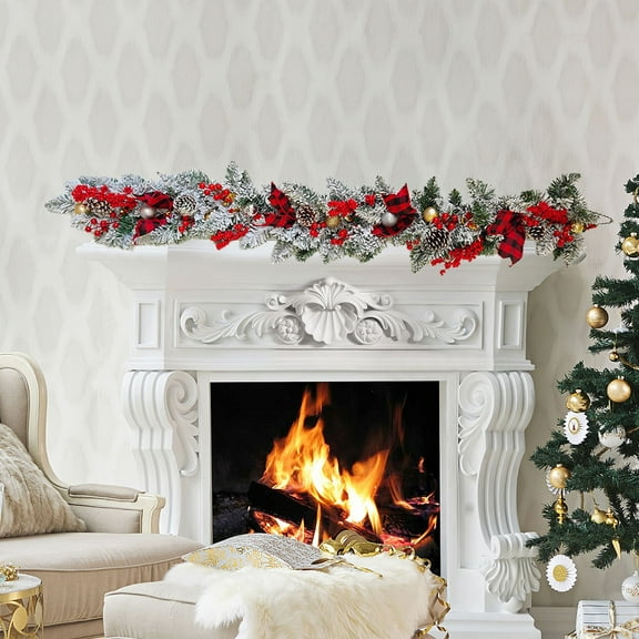 Christmas Flocking Garland Cedar Garland 4.26 ft Rattan Christmas Stair Handrail Hanging Christmas Porch Decoration Rattan Christmas Window Decoration The Holiday