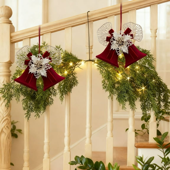 Christmas Flocking Pendant Red Plastic Window Tree Decoration Chime Clear Audio Sturdy Fine Craftsmanship Lively Ringing Home Balcony Shop Holiday Scene Hanging Ornament