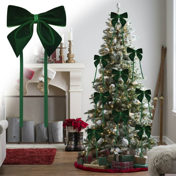 Christmas Flocking Ribbon Vintage - Solid Color Flocking Ribbon for Christmas Wreath Decoration Handmade Craft Ornaments Gift Wrapping & Bow Making(Green)