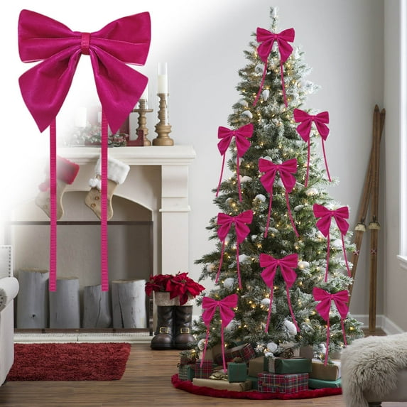 Christmas Flocking Ribbon Vintage - Solid Color Flocking Ribbon for Christmas Wreath Decoration Handmade Craft Ornaments Gift Wrapping & Bow Making(Hot Pink)