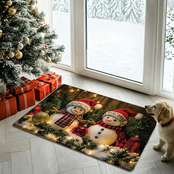 Christmas Floor Mat Absorbent Kitchen Bathroom Mat Red Black Non Slip Home Decor Holiday Entryway Rug Festive Doormat For Indoor Use