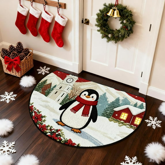 Christmas Floor Mat - Non-Slip Polyester Absorbent Entryway Rug with Anti-Slip Backing, Washable Multi-Purpose Mat for Kitchen, Porch, Doorway, Laundry and Dining Areas