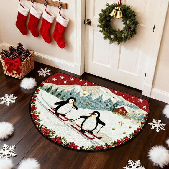 Christmas Floor Mat - Non-Slip Polyester Absorbent Entryway Rug with Anti-Slip Backing, Washable Multi-Purpose Mat for Kitchen, Porch, Doorway, Laundry and Dining Areas