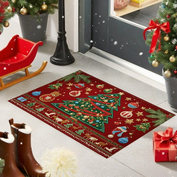 Christmas Floor Mat, Nonslip Door Mat, Absorbent Kitchen Rug for Entryway and Bathroom, Polyester Material, 15.7x23.6 Inch, Dirt Proof, Cushioned, Washable, Non Skid Backing, Holiday Decor