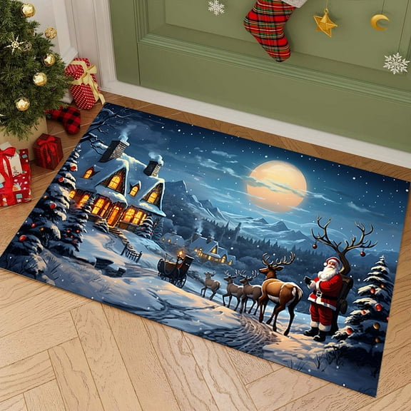Christmas Floor Mat, Nonslip Kitchen Rug, Absorbent Durable Polyester Door Mat for Entryway, Cushioning Antifatigue Bathroom Carpet 15.7x23.6 Inch, White Dirt Proof Nonskid Backing