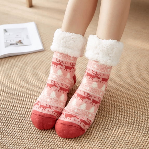 Christmas Floor Socks for Women, Winter Lined Carpet Socks, Warm Sleep Home Snow Slipper Socks