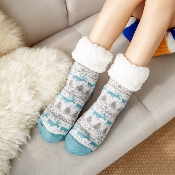 Christmas Floor Socks for Women, Winter Lined Carpet Socks, Warm Sleep Home Snow Slipper Socks