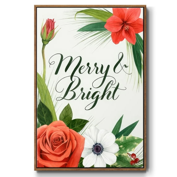 Christmas Flora Wreath Collection B - Framed Gallery Wrapped Holiday Canvas - 17 x 25 - Rosewood Frame