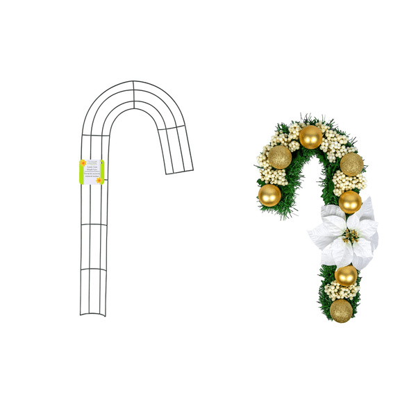 Christmas Floral Garden Metal Candy-Cane-Shaped Wreath Forms, 19-in.