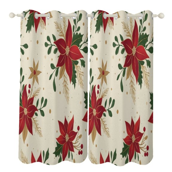 Christmas Floral Pattern 2 Panels Blackout Curtains for Bedroom Living Room Drapes Kitchen Room Window Blackout Curtain Grommet
