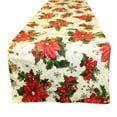 thumbnail image 1 of Christmas Floral Poinsettia and Holly Mistletoe Polyester Cotton Decorative Table Runner, 1 of 5