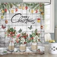 thumbnail image 1 of Christmas Floral Shower Curtain for Bathroom, Vintage Rustic Christmas Green Red Floral Flowers Butterfly on Barn Wood Shower Curtain Set, Christmas Shower Curtains with Hooks, 72X72in, 1 of 4