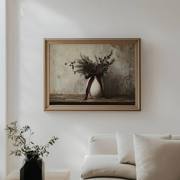 Christmas Floral Still Life, Vintage Botanical Winter Print, Moody Holiday Floral Printable Wall Art, Dark Red Holiday Home Decor, 8x12 UNFRAMED