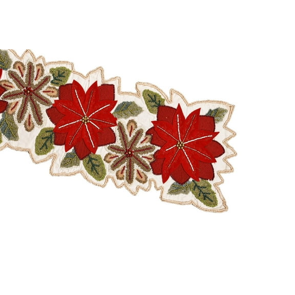 Christmas Floral Table Runner, Handmade Table Runner, Velvet Flower Table Runner, Beaded Table Runner 13X36 Inches