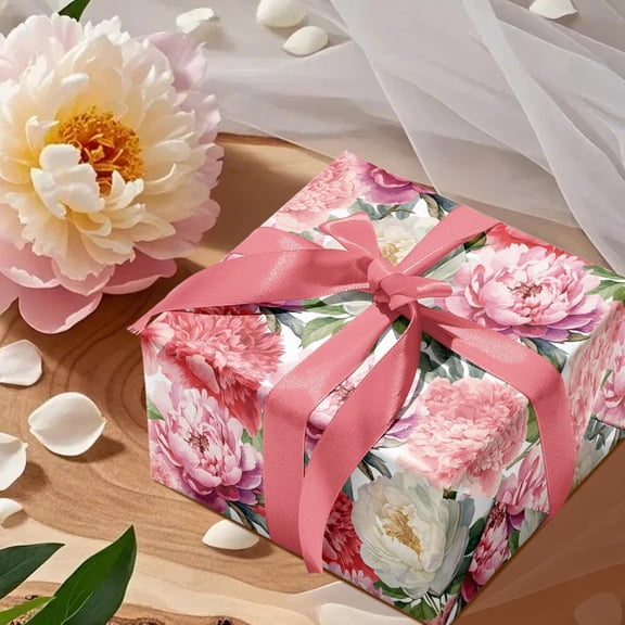 Gift Wrapping Paper Roll 58" x 23", Romantic Peony Garden , Decorative Printed Gift Wrap, Easy Cut & Fold, Durable Paper for Birthday, Holiday, Party and DIY Crafts,1 Roll