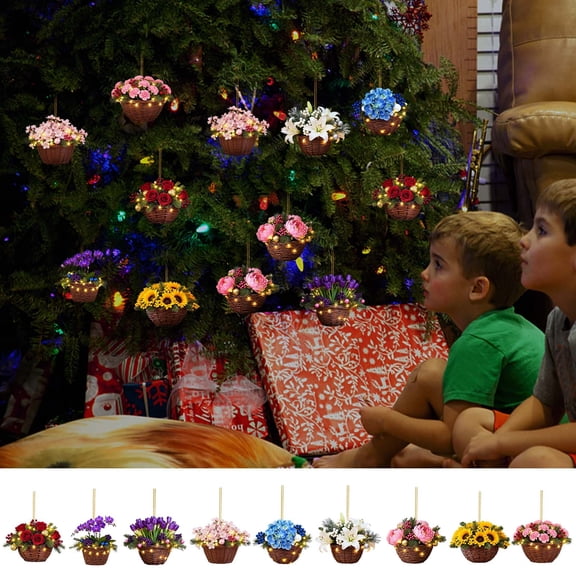 Christmas Flower Basket Ornament, 2D Flat Hanging Decoration, Acrylic Pendant for Holiday Trees and Home Decor