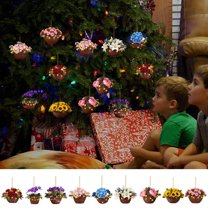 Christmas Flower Basket Ornament, 2D Flat Hanging Decoration, Acrylic Pendant for Holiday Trees and Home Decor