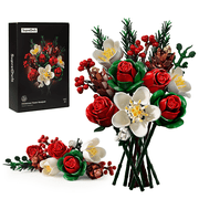 Christmas Rose Bouquet Building Set, Artificial Flowers Botanical Collection Home Decor Flowers for Adults - Gift for Christmas & Valentines Day