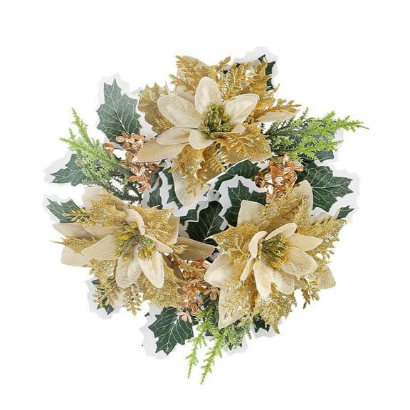 Christmas Flower Candle Rings, 9 In Artificial Poinsettia Candle Rings, Red Berry Gold Pinecones Candle Rings Holder Christmas Decoration for Pillars Rustic Wedding Centerpiece Table Decor