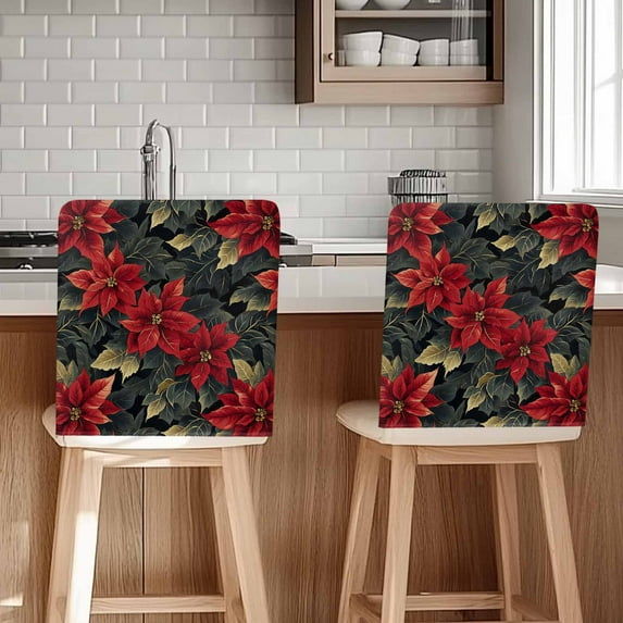 Christmas Flower Chair Covers Set of 8 Poinsettia Leaf Red Floral Chair Back Covers Stretch Removable Washable Slipcovers Protector for Dining Room Kitchen Party Decor