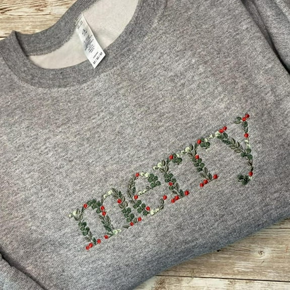 Christmas Flower Letters Embroidered Sweatshirt