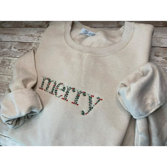 Christmas Flower Letters Embroidered Sweatshirt