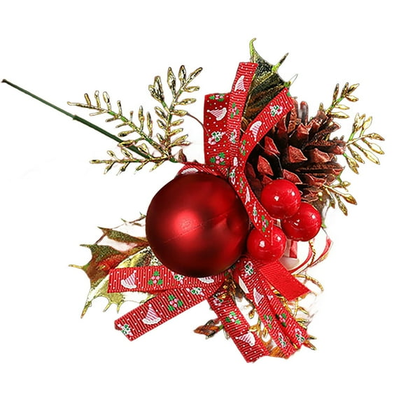 Christmas Flower Picks, Christmas Glitter Flowers Picks and Spray Ornament with Berries and Pinecone Gift Box for Xmas Tree Wreath Vase Table Centerpiece, 1 Pcs, 9.06x5.91"