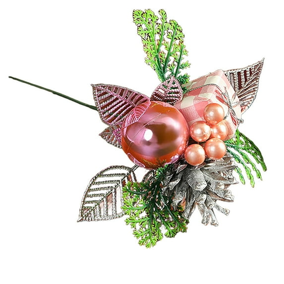 Christmas Flower Picks, Christmas Glitter Flowers Picks and Spray Ornament with Berries and Pinecone Gift Box for Xmas Tree Wreath Vase Table Centerpiece, 1 Pcs, 9.06x5.91"
