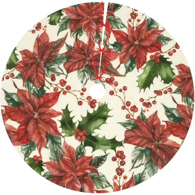 Christmas Flower Poinsettia Vintage Flora 36 Inch Christmas Tree Skirt