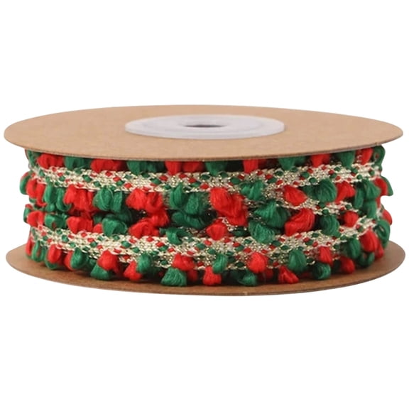 Christmas Flower Ribbon Roll,9 Yards Christmas Pompoms Fringe Ball Trim,Mini Pom Poms Trim Ribbon,Red Green Floral Wrapping Ribbon for Gift Wrapping,Xmas Wrappings Ribbons for Christmas