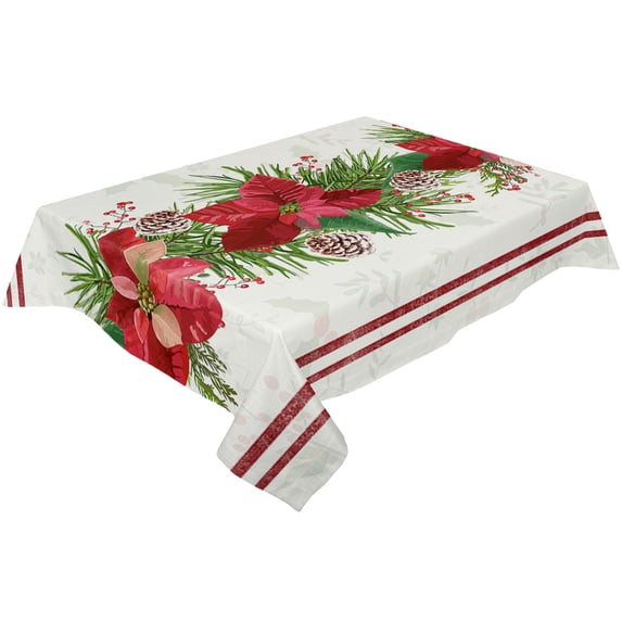 Christmas Flower Snowflake Pine Berry Wedding Table Cloth Waterproof Oilproof Dining Table Cover Kitchen Home Decor Tablecloth