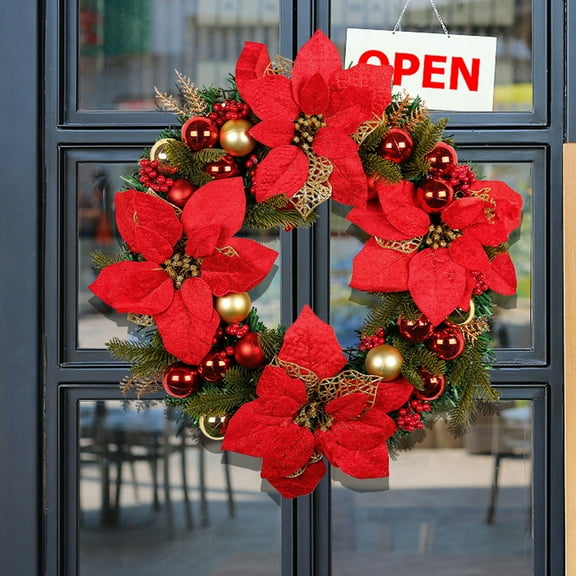 End of Year Clearance Christmas Flower Wreath, Red Festive Wreath, Shopping Mall Window Decorations, Christmas Decorations Christmas Wreath for Front Door Wall Window Stair Home Decor on Clearance!