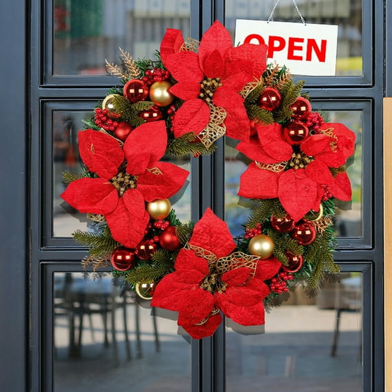 End of Year Clearance Christmas Flower Wreath, Red Festive Wreath, Shopping Mall Window Decorations, Christmas Decorations Christmas Wreath for Front Door Wall Window Stair Home Decor on Clearance!