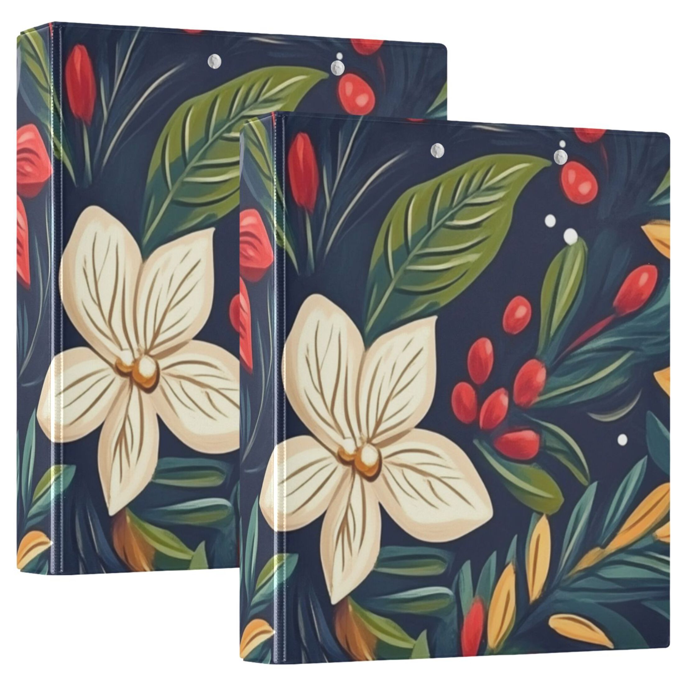 Christmas Flowers 3 Ring Binders 1.5 inch Hardcover File Folders with Interior Pockets A4 Size Organizer for School Office Hospital